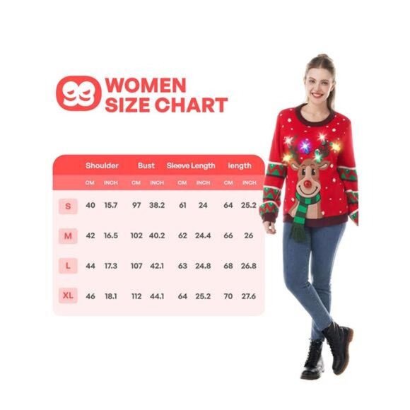 Ugly Christmas Sweaters For Women, Light Up Christmas Sweater, LED - Picture 2 of 8